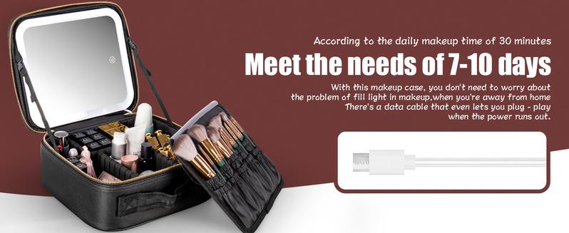 Makeup Bag with LED Mirror, Small Travel Makeup Case with Rechargeable Lighted Mirror 3 Color Lights, Double Layer Cosmetic Box Makeup Brush Lipstick Holder Organizer for Women, Black Makeup Bag with LED Mirror, Small Travel Makeup Case with Rechargeable Lighted Mirror 3 Color Lights, Double Layer Cosmetic Box Makeup Brush Lipstick Holder Organizer for Women, Black