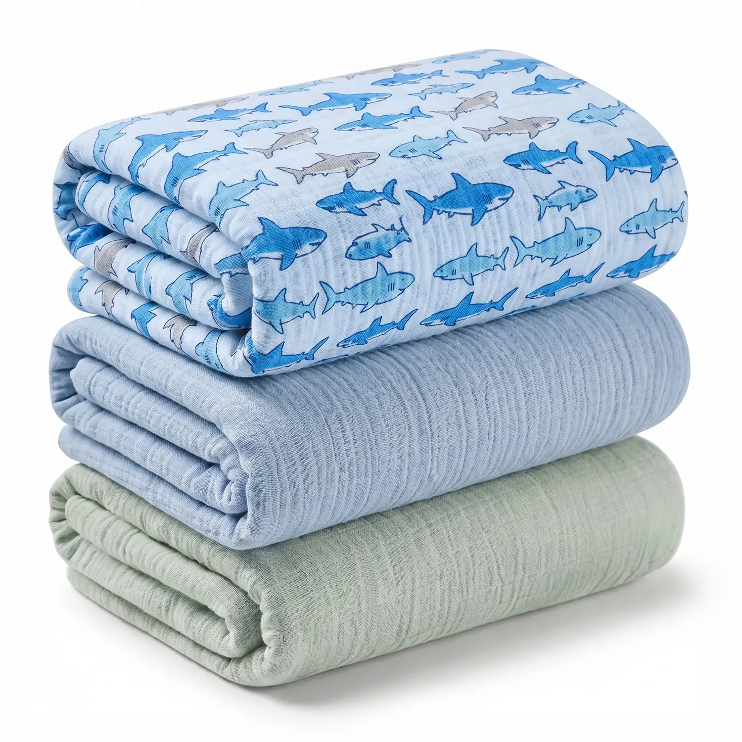 3-Pack Muslin Swaddle Blankets – 100% Cotton, Soft & Breathable Baby Receiving Blankets (1 Printed + 2 Solid Colors)