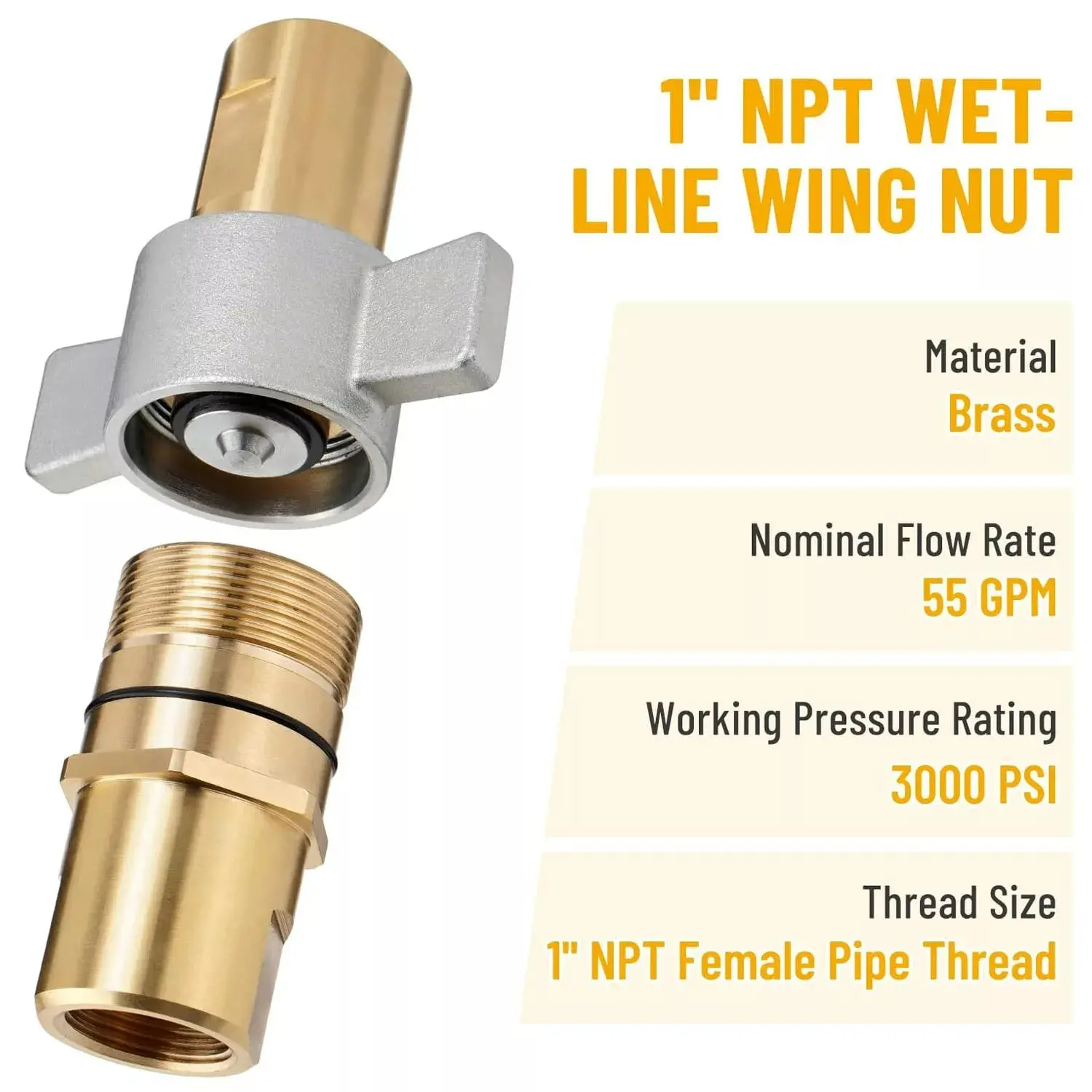 1 Inch NPT Wet-Line Wing Nut Hydraulic Quick Disconnect Coupler Set - Imperial Industrial Quick Coupler, Wing Male, 1" NPT Female Pipe Thread, Teflon Backup, Efficient Fluid Transfer, All Seasons for Wetline Systems, Dump Trailers