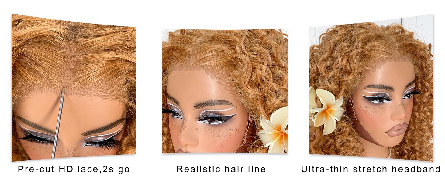 Dark Blue Wear And Go Glueless Wig Pre-Plucked Synthetic HD Lace Frontal Wig 13x6 Afro Wig Kinky Curly With Layer