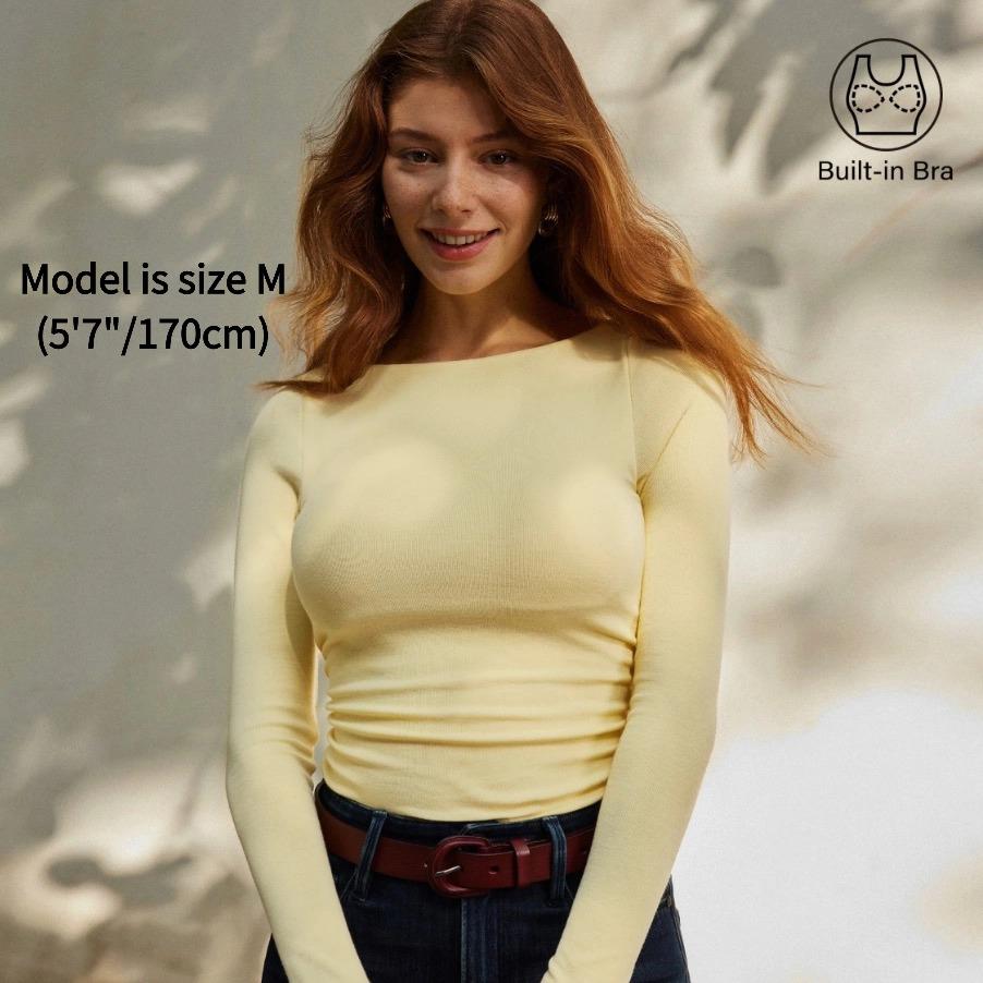 OGL Eco-Mousse Boatneck Ruched Sides Open Back Brami Top Clothes Women women's fall clothing Breathable Cotton going outfits cute fall tops SpringStatements