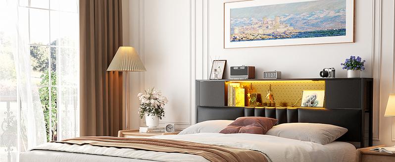 Unikito Luxury Platform Bed Frame with Charging Station & LED Lighting, Sturdy Metal Construction, Ample Storage for Double Queen Beds, MaFurniture Modern Wooden Headboard Unikito Luxury Platform Bed Frame with Charging Station & LED Lighting, Sturdy Metal Construction, Ample Storage for Double Queen Beds, MaFurniture Modern Wooden Headboard