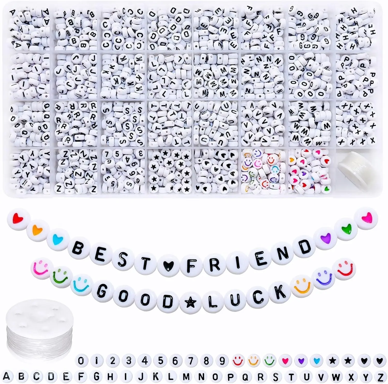 Amaney 1600pcs Acrylic Alpabet Letter Beads,31 Styles,Heart,Number,Star and Smiley Beads,4x7mm for Jewelry Making Bracelets Necklaces Key Chains