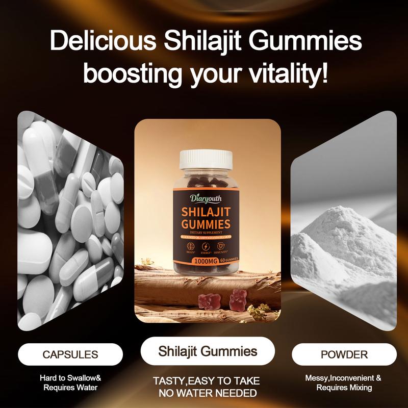 Shilajit Gummies with Ashwagandha, Black Seed Oil and Sea Moss, Lab-Tested for Purity, Helps Boost Energy & Immunity 60 Gummies, Shilajit for men and women