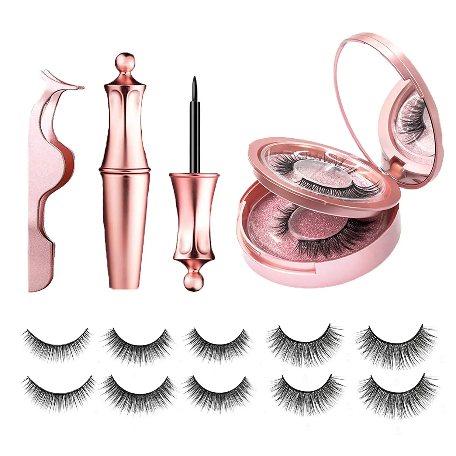 Magnetic Eyelashes & Eyeliner Kit with 5 Pairs Reusable 3d Magnetic False Lashes, No Glue Needed Eye Makeup Kit for Women, Cosmetic Gift Set, Diy Lash Set, Makeup Sets, Beauty Essentials Set