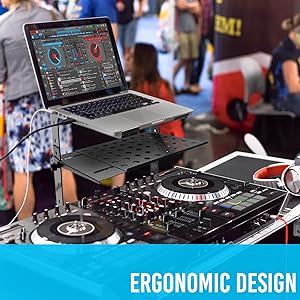 DJ Mixer and Laptop Stand - 6.3 to 10.9 Inch Standing Table Monitor or Computer Desk Workstation Riser with Shelf Storage and Height Alignment for DJ, PC, Gaming, Home or Office