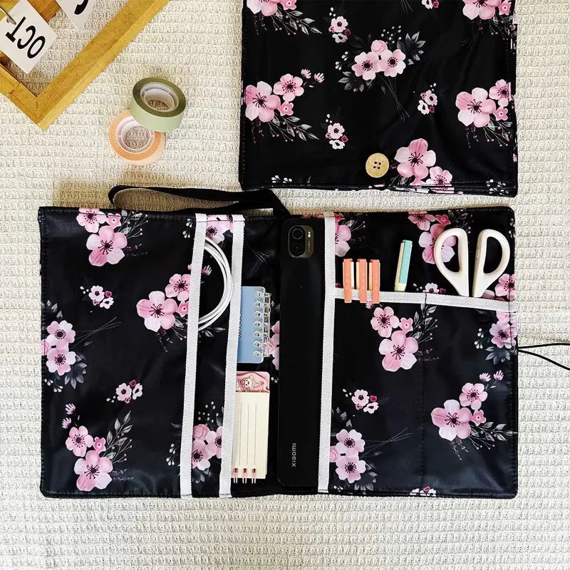 Floral Book Cover with Wooden Buckle, Cotton Padding Protection for Paperback and Hardcover, Ideal Gift for Book Lovers