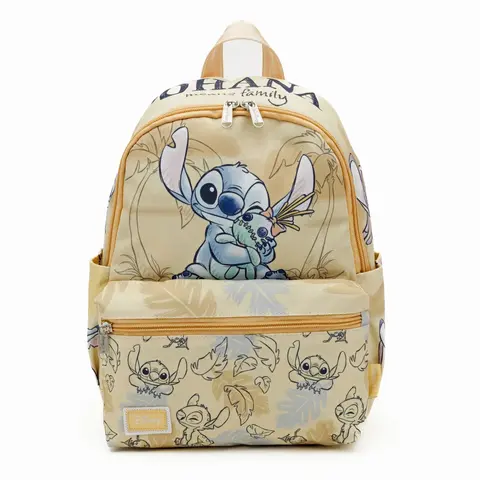 WondaPop Disney Stitch & Scrump Cartoon Character Casual Printed Backpack - 13in Durable Nylon Multi-Compartment Daypack for Children, 13"H x 9.5"W x 4.5"D, Side Pockets, Inside Zip Vault, Functional School Bag, Ohana Means Family