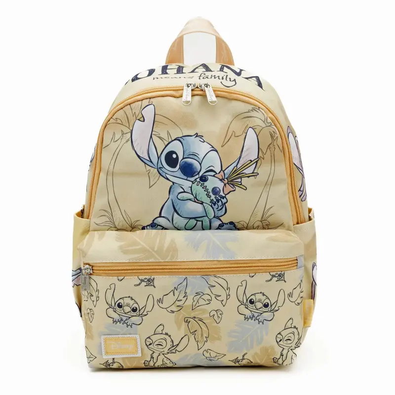 WondaPop Disney Stitch & Scrump Cartoon Character Casual Printed Backpack - 13in Durable Nylon Multi-Compartment Daypack for Children, 13"H x 9.5"W x 4.5"D, Side Pockets, Inside Zip Vault, Functional School Bag, Ohana Means Family