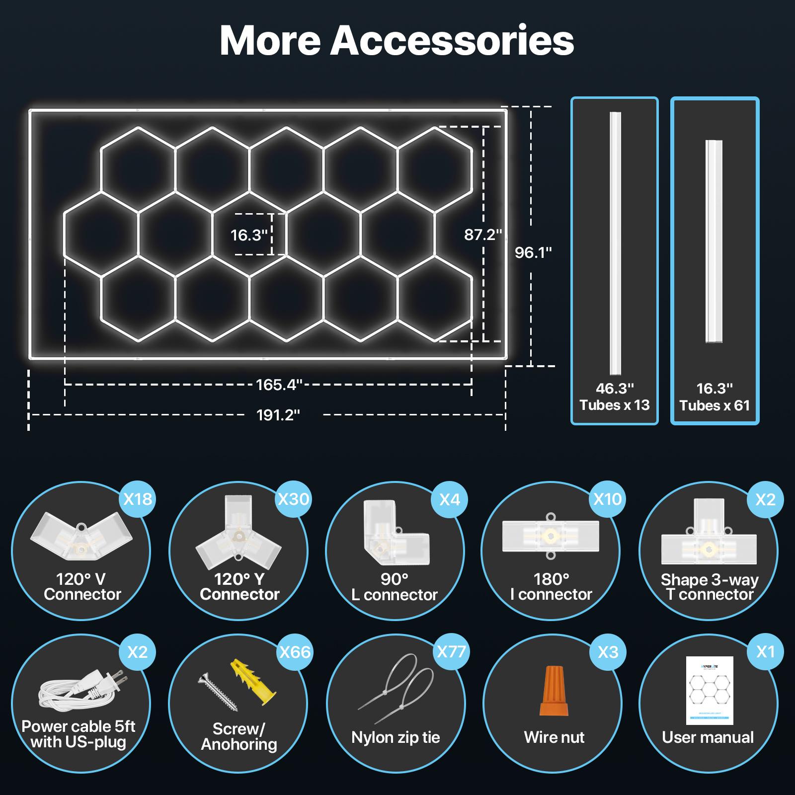 HYPERLITE All-New Creative Design 624W Hexagon DIY LED Garage Light 62400LM Honeycomb Ceiling Lighting System with Colorful Outer Frame 15-Grid DIY Plug-in Setup for Car Detailing Shops Basements Warehouses SpringGlowUp Upgraded Build
