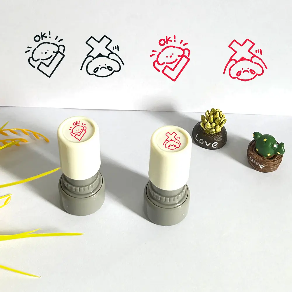 Office Dog Pattern Rubber Stamp Set, 2 Colors Correct Incorrect Stamps, Light Sensing for Classroom Teaching, Homework Grading, Office Supplies
