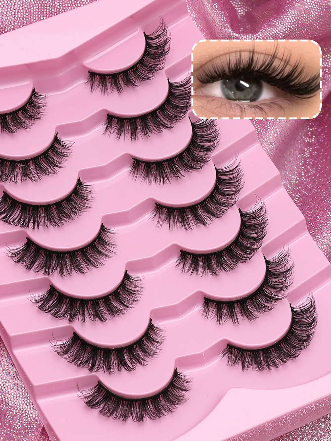 7 pairs 3D Natural Eyelash Eyelashes Dramatic False Eyelash Extension Wholesale Makeup Tools wholesale makeup tools; comfortable wear, natural false lashes for beginners with curled lash clusters; favorite styles for girls from Japan, Korea, and Europe
