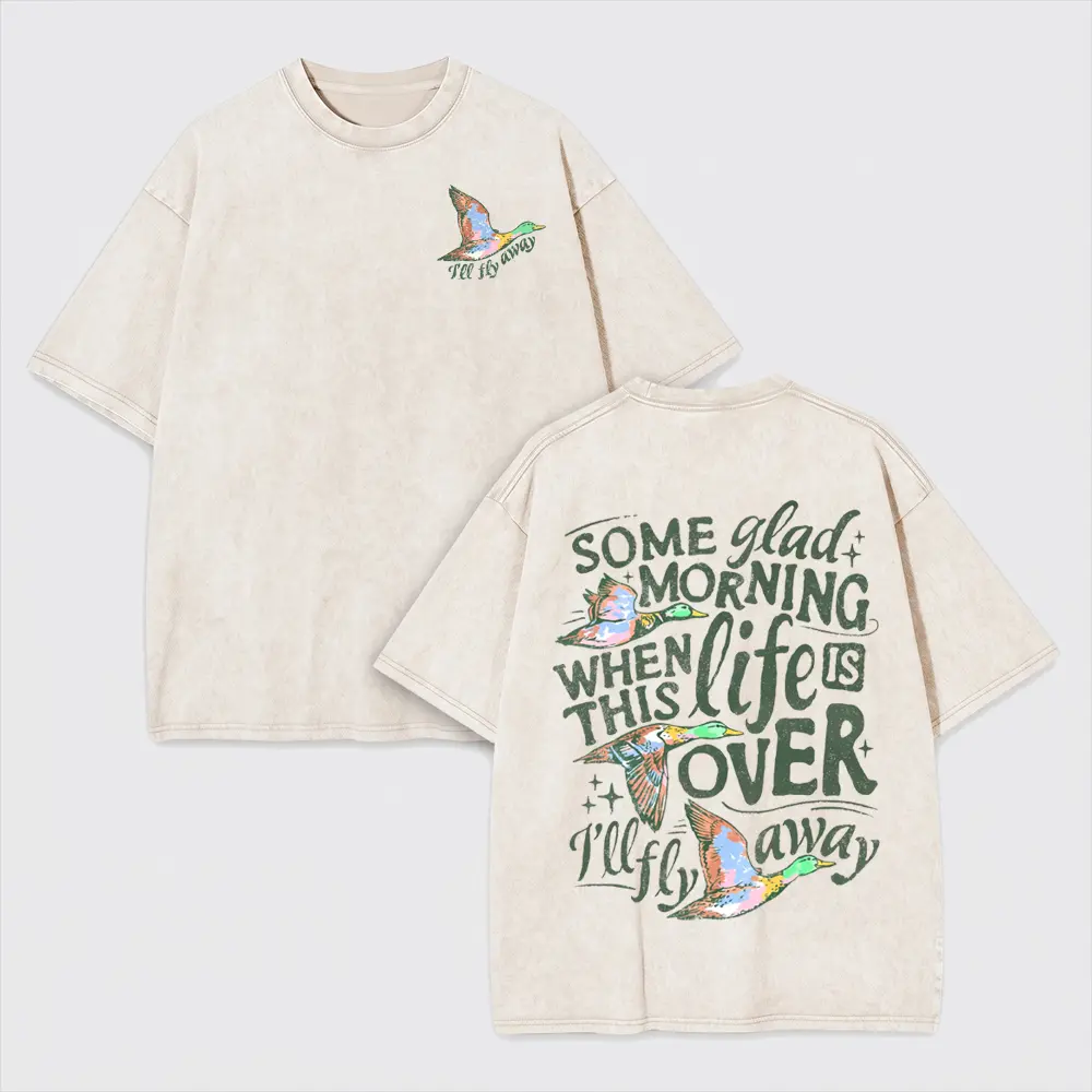 Vintage Flying Bird Washed T-Shirt, Retro Nature Graphic Oversized Tee with Colorful Bird Artwork and Inspirational Back Print, 100% Cotton Streetwear for Casual Outfits, Travel, Outdoor Days & Bird Lovers