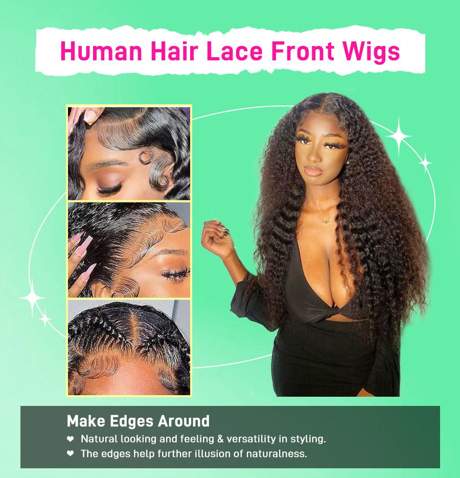 FORGIRL FOREVER 13x4 Kinky Curly Lace Front Wig Pre Plucked Afro Deep Curly Human Hair HD Transparent Lace Frontal Glueless Wig With Natural Hairline
