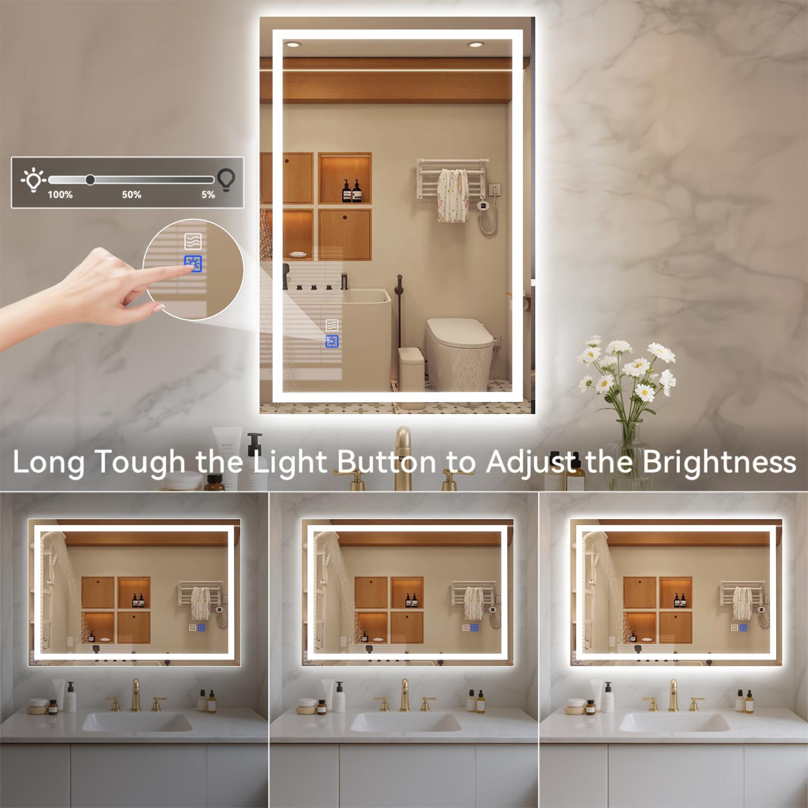 GALENTAL LED Bathroom Mirror with Lights Over Sink Dimmable Touch Control 3-Color Options Wall Mounted Defogging Memory Timing Tempered Glass Modern White Decor Home Interior