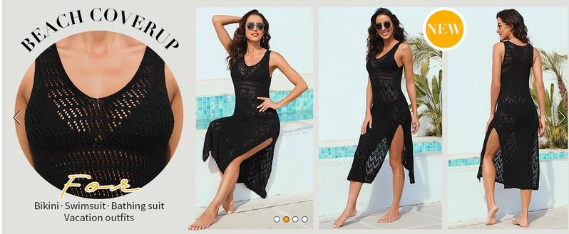 Charmo Womens Long Swimsuit Coverup Side Split Beach Crochet Dress Sleeveless Bathing Suit Coverups for Swimwear S-XL Clothing