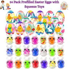 24 Pack Prefilled Easter Eggs with Squeeze Toys – Colorful Easter Egg Stress Balls, Variety Fun Egg Fillers for Easter Basket Stuffers, Classroom Party Favors & Kids Easter Gifts