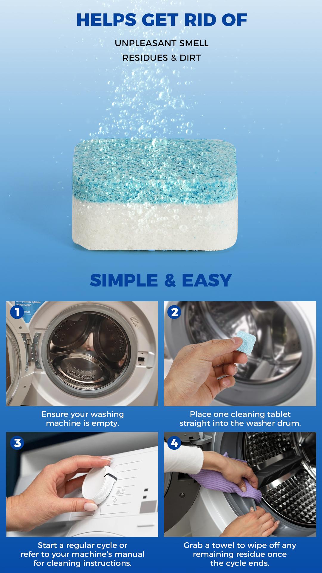 BUBCLEAN Washing Machine Cleaner Tablets 24 Pack - Powerful Descaler for HE Front/Top Load Washers,  Deep Cleaning, Eco-Friendly Deodorizer, Cleans Drum & Seal