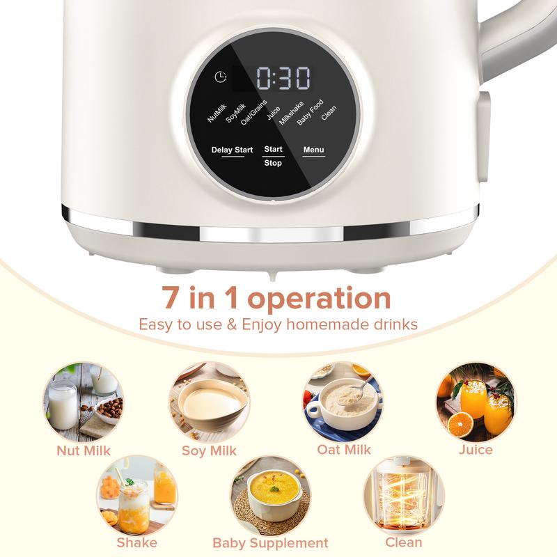 Czlife N7/N5 Nut Milk Maker Machine, 10 in 1 Automatic Soy Milk Maker Machine for Homemade Oat Milk, Nutmilk, Juice, Milkshake, Baby Food, Grains, Almonds Milk Maker with Self Clean / Delay Start / Keep Warm