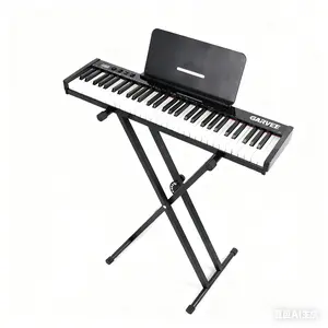 61-Key Portable Keyboard with Semi-Weighted Keys, Includes Music Stand & Power Adapter, For Beginners to Professional Players, Black Set with Stand