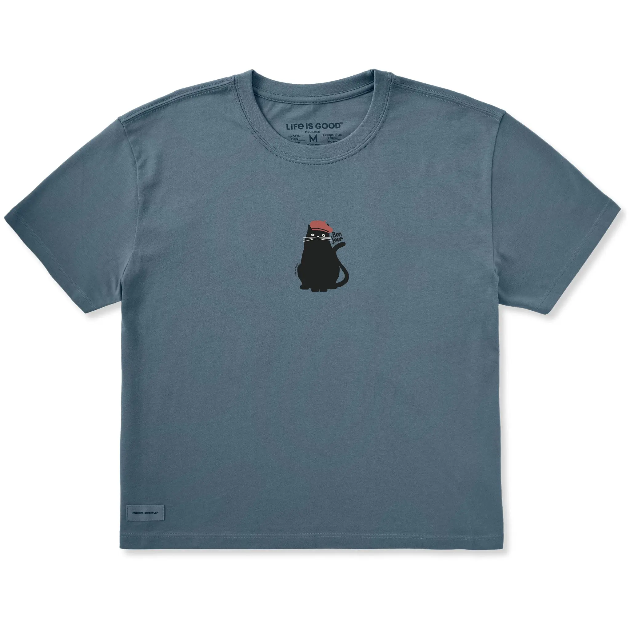 Women's Bon Jour Cat Short Sleeve Crusher Boxy Tee