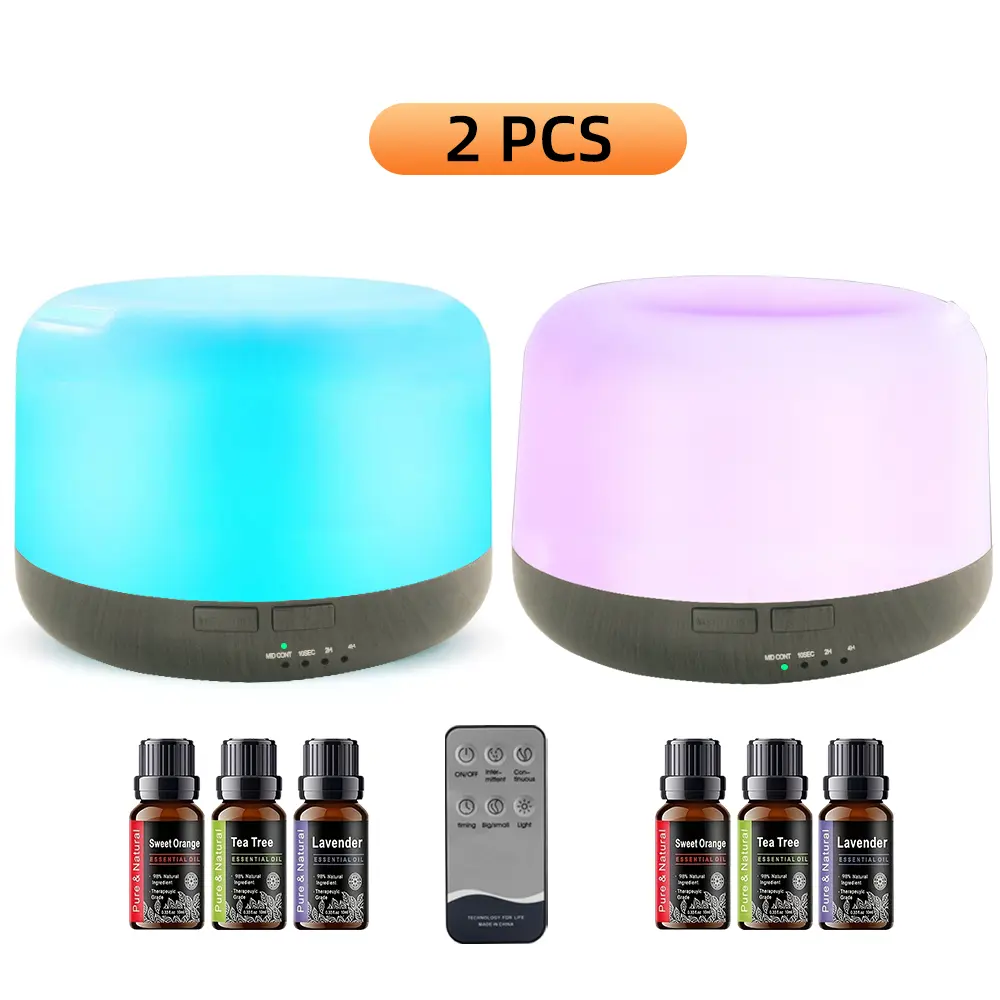 2PCS 500ml Aromatherapy Diffusers Humidifier, BPA-Free Essential Oil Device with Remote Control, Auto Shut-Off Function, Humidifier Diffuser