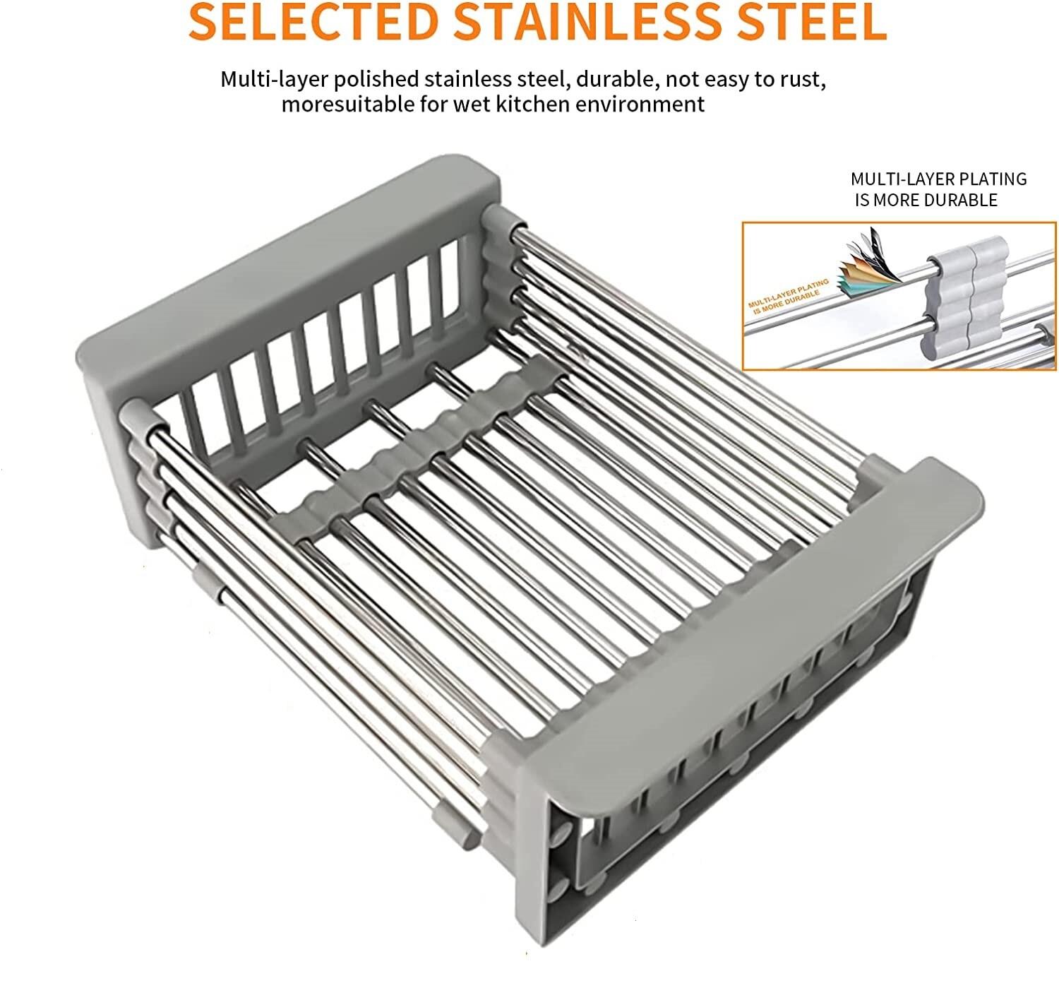 Extra-Large Rustproof Dish Drying Rack – Stainless Steel Over-Sink Drain Board with Cutlery Holder – Fits Most Sinks, Space-Saving & No Water Pooling