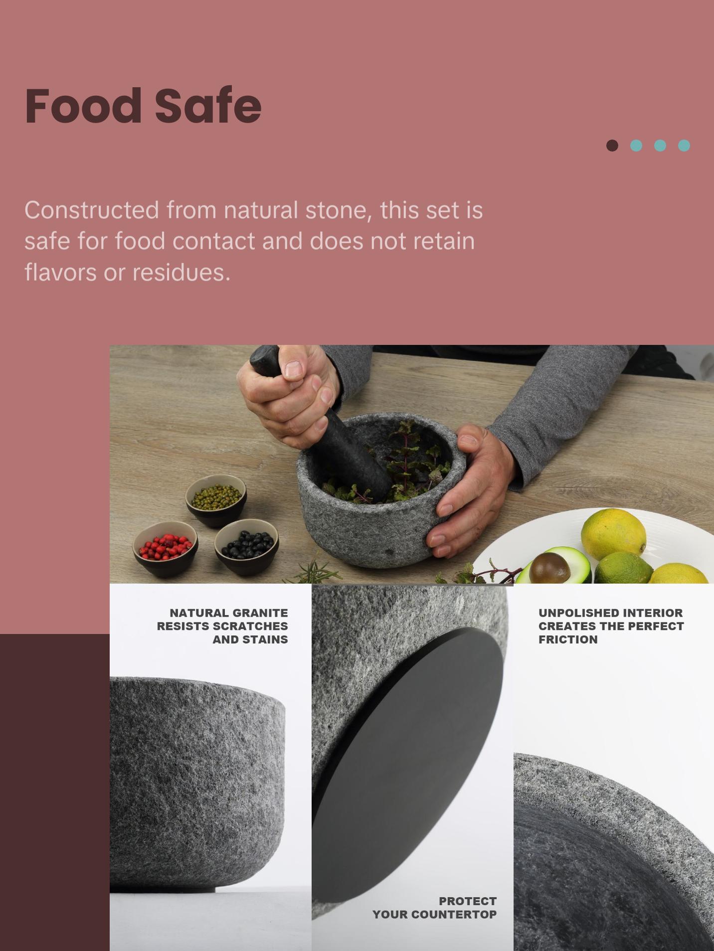 Natural Granite Mortar and Pestle Set, Grinder Bowl for Guacamole, Salsa, Pill Crusher, Spice, Herb, Garlic, Nut, Heavy Duty Grinder for Kitchen (Sandblasted Finish)