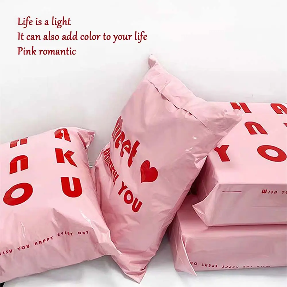 100 pcs Pink Heart Waterproof Self-Adhesive Courier Bags, Poly mailers, Love pattern express bag, packaging bag - green, Durable Mail Packaging Solution, Easy Sealing, Ideal for Holiday Gift, Clothing Jewelry Shoes Socks