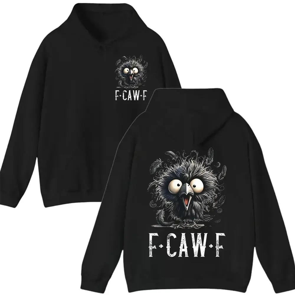 Women's Solid Round Neck Fcawf Crow Hoodie - Soft Cotton Casual Funny Meme Graphic Pullover Top, Lightweight Seamless All-Season Sweatshirt