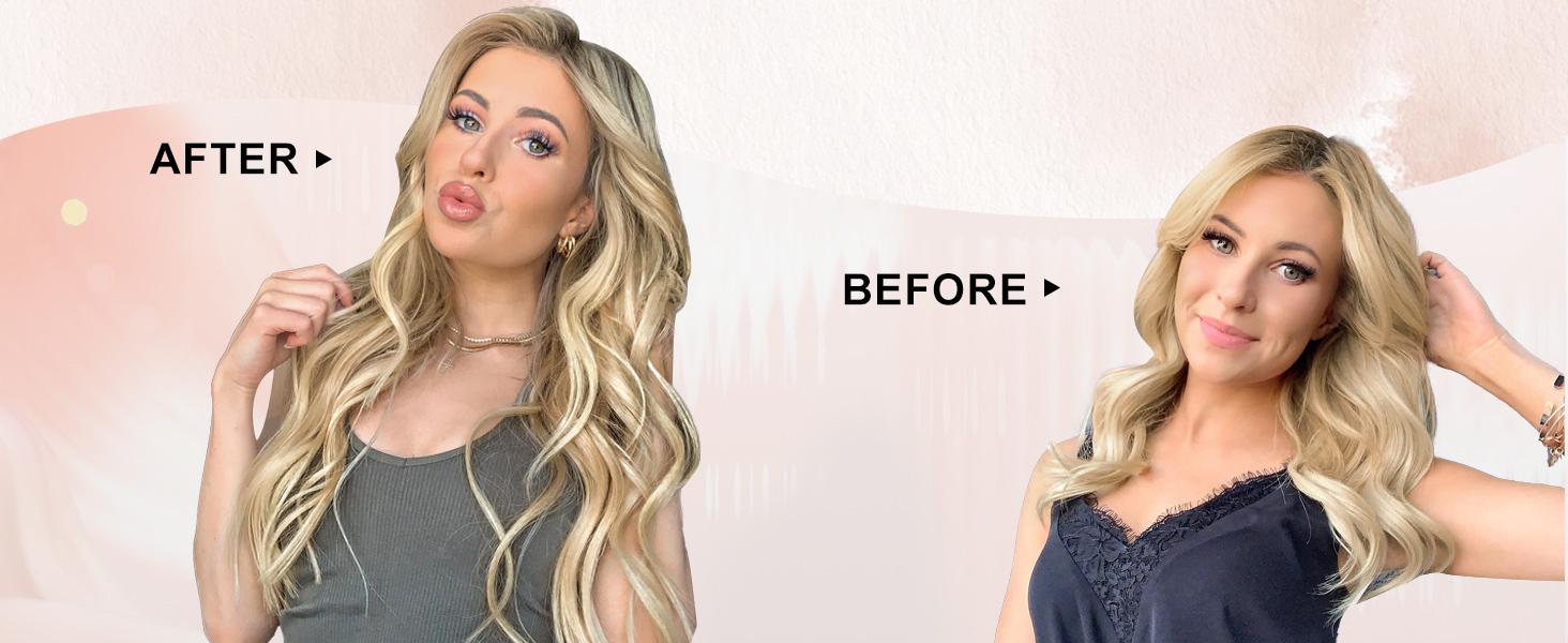 AISI HAIR Clip in Long Wavy Synthetic Hair Extension 20 Inch 4PCS Thick Hairpieces Fiber Double Weft Hair for Women Blonde