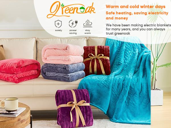 Greenoak Heated Blanket Electric Throw 50"X60", Heating Blanket with 10 Heat Levels 8 Hours Auto-Off,Fleece Soft Christmas Blanket,Gifts for Grandma Seniors Mom