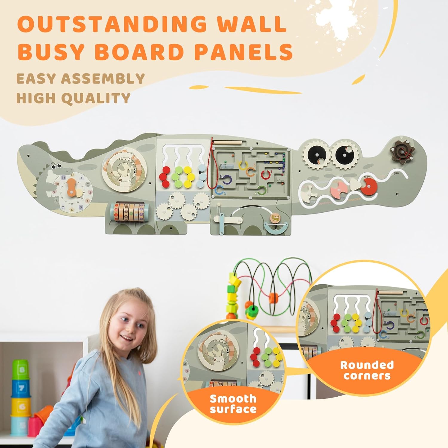 JOYMOR Crocodile Activity Wall Busy Board Panels, Wooden Sensory Wall w/ 11-in-1 Toddler Montessori Learning Activity Center, Ideal Educational Gift for Boys and Girls JOYMOR Crocodile Activity Wall Busy Board Panels, Wooden Sensory Wall w/ 11-in-1 Toddler Montessori Learning Activity Center, Ideal Educational Gift for Boys and Girls