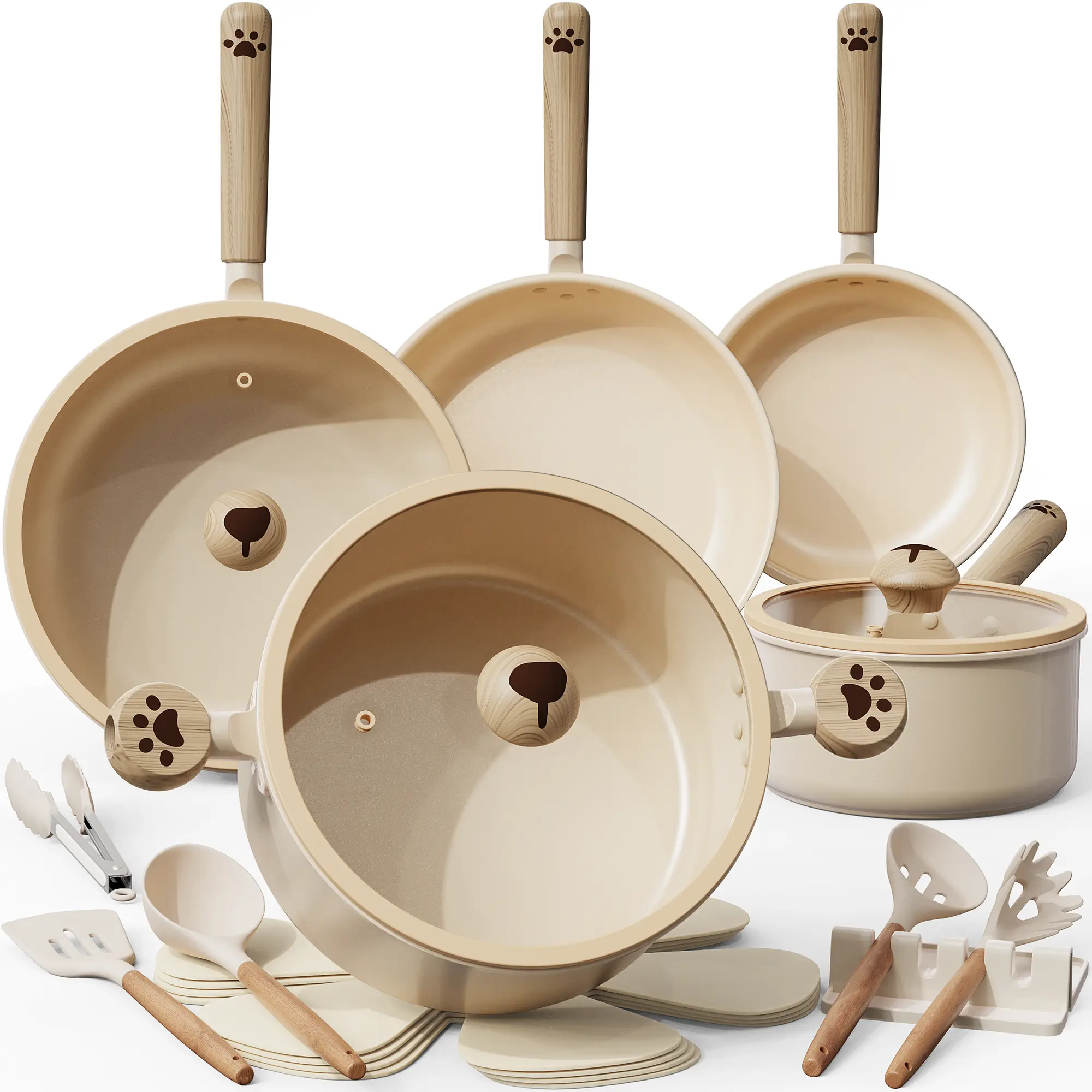 Astercook 18-Piece Ceramic Pots and Pans Set - Easy Clean Non-Stick, Induction Compatible, Non-Toxic Healthy Cooking Kitchenware with Handles, Unique Gift