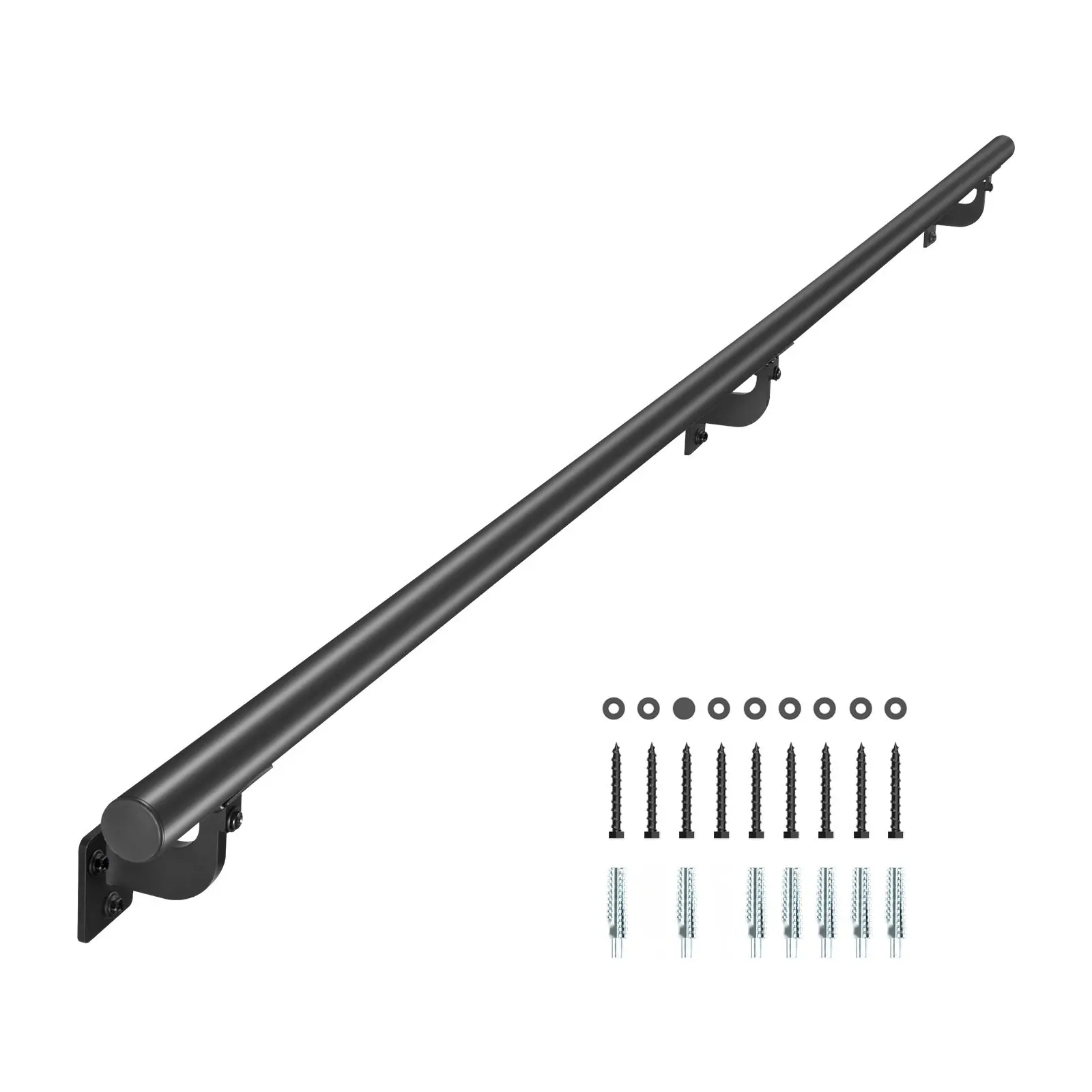 7Ft Wall Mounted Stair Handrail Black Aluminum Indoor Outdoor Railing For Staircase Safety, Easy Install, Durable Weather Resistant Aluminum Rail System With Wall Brackets, Anti Slip Grip, Rust Proof, Ideal For Home