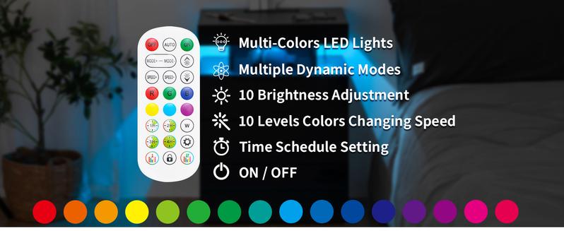 HOMMPA Black Nightstand with Wireless Charging Station High Gloss 3 Drawers Bedside Table USB Type C Charging RGB LED Lights Organizer for Bedroom Modern Design