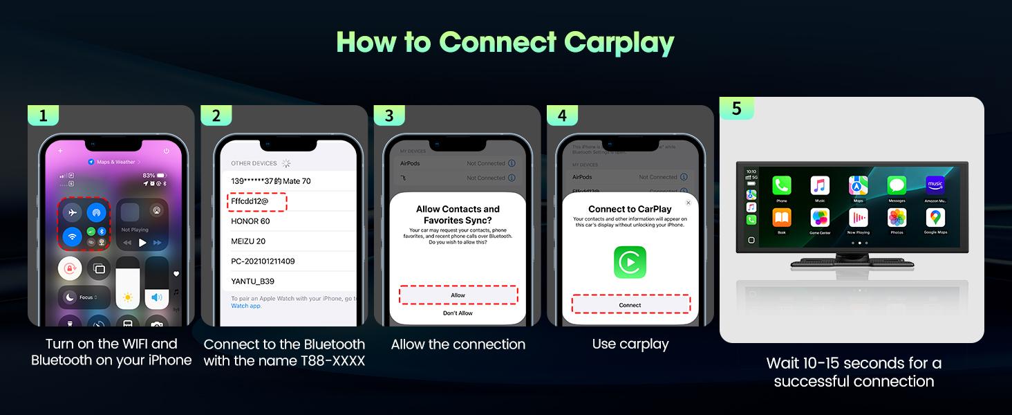 【SpringGlowUp】LAMTTO 10.25" Big Touch Screen Wirelesss CarPlay Screen Supports Youtube/Netflix/TikTok Apps with 720P Parking Backup Camera, for iPhone 8-15+ / Android 11+, Suitable for Vehicle Upgrades, Navigation, and In-Car Entertainmen