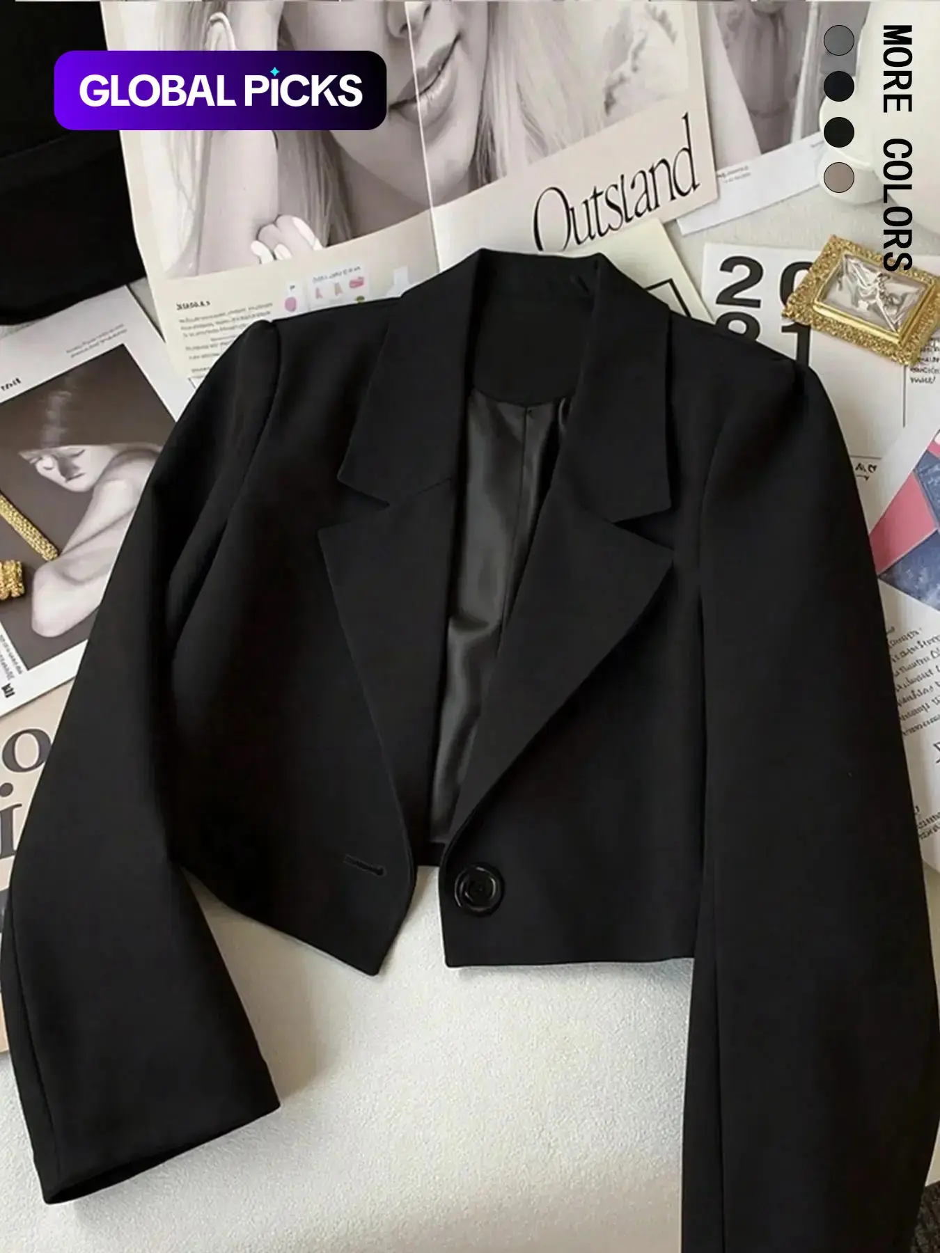 Women's Lapel Long Sleeve Short Suit Jacket, Solid Button Blazer, Slimming Design, Office/daily Commute/casual Outing Essential Outerwear, All Seasons