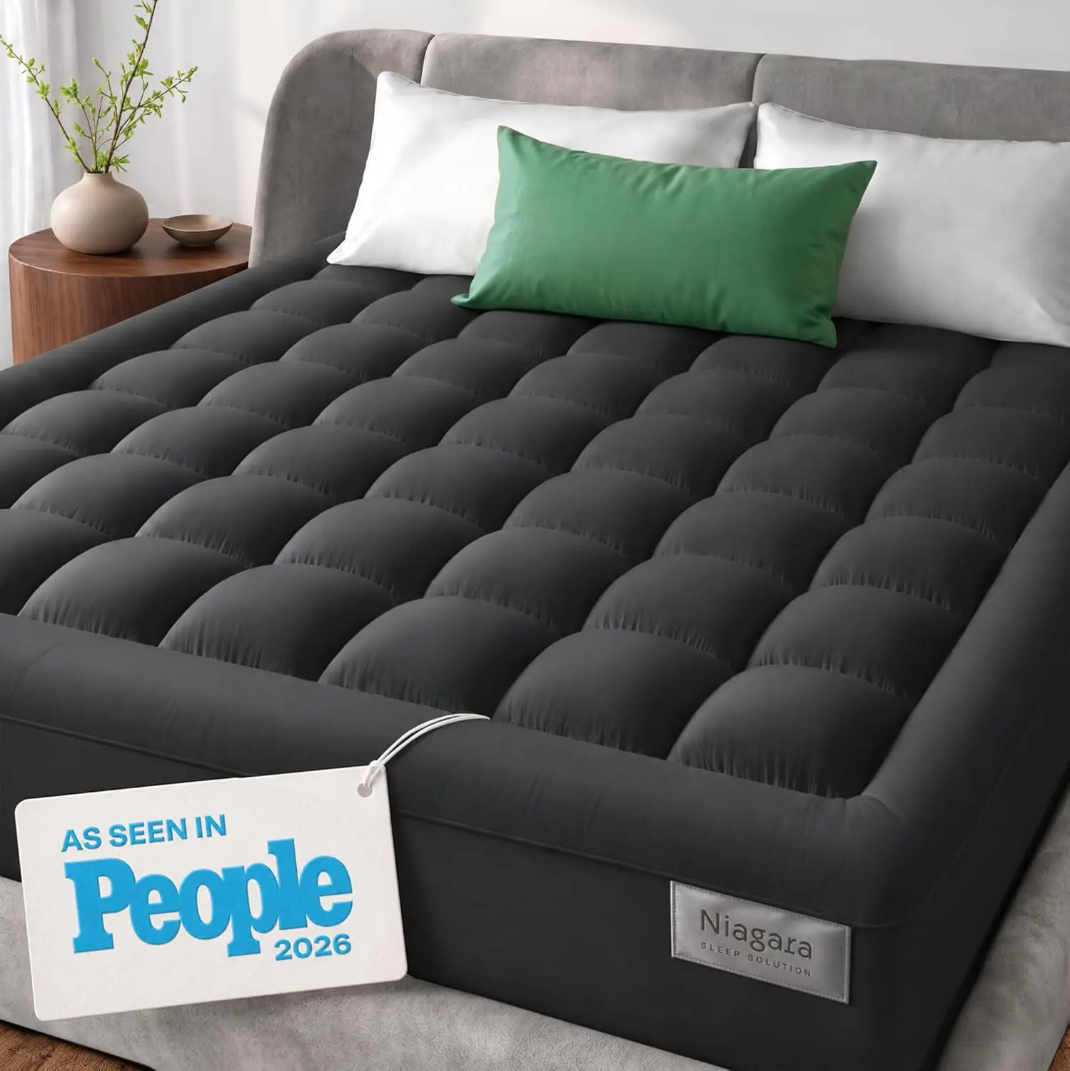 Niagara 100% Cotton Pillow Top Soft Natural Fiber Cooling Mattress Topper - OEKO-TEX Standard 100 Certified, Cloud-Like, Breathable, Deep Pocket Fit, Tumble Dry Compatible for Hot Sleepers, Multi-Size (Twin XL, California King)