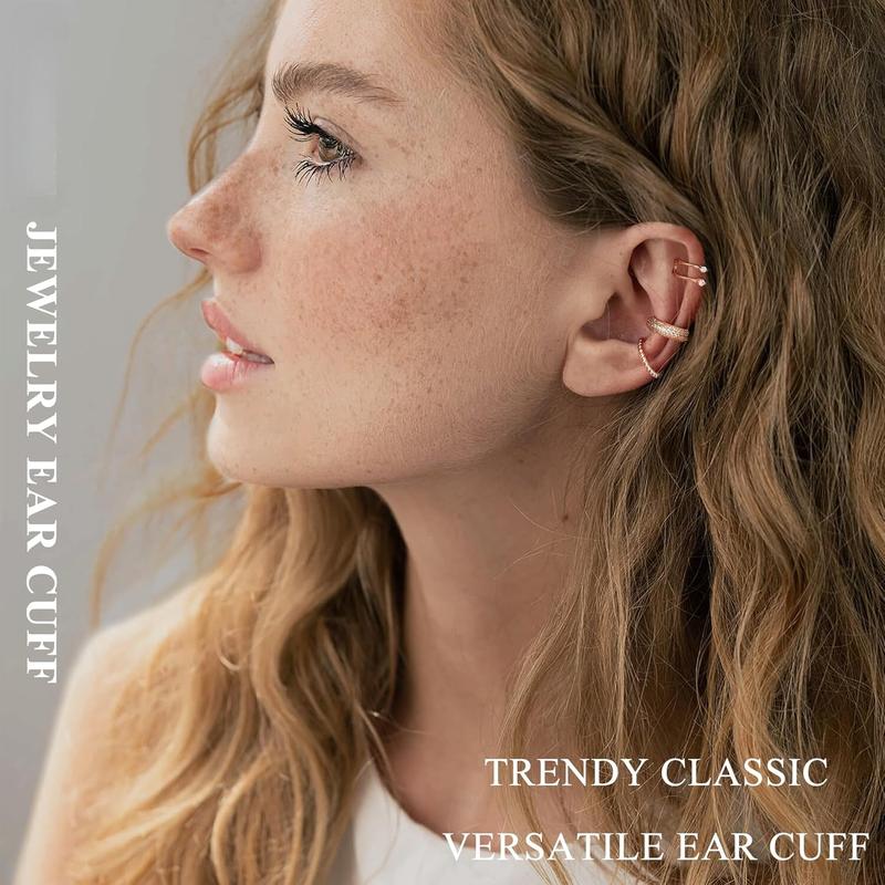 9 Pcs Ear Clips Earrings Set for Women Men 14K Golden Plated Trendy Lightweight Non Pierced Cartilage Ear Cuff Jewelry Adjustable & Hypoallergenic
