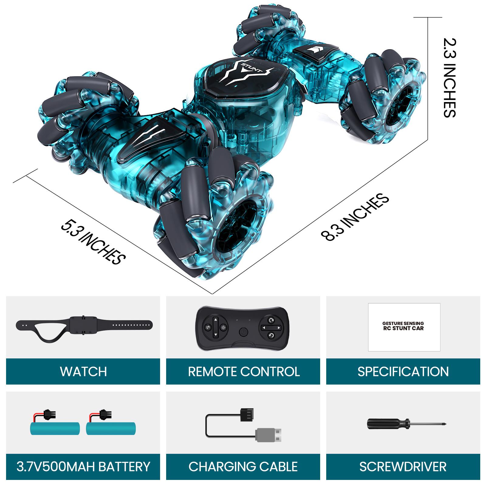 Tecnock 2 Controllers 2.4GHz Gesture Sensing Remote Control Stunt Car Toy with 360° Rotation, Light, and Regulator for Parent-Child Activities