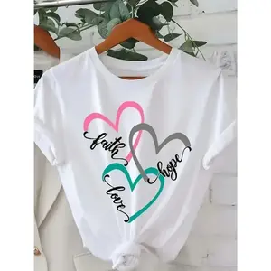 Plus Size Casual Heart Letter-Pattern Printed Women's T-Shirt | Round Neck Summer Short Sleeve Tops