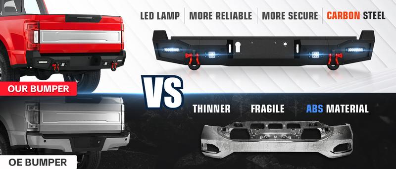 for F250 F350 F450 Rear Step Bumper Compatible with 2017-2025 4th Gen Ford F250 F350 F450 Super Duty Pickup Truck Bumper with 4 x 18W LED Lights & D-rings, Paintable Armor, Sensor Holes, Black