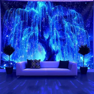 1pc UV-reactive Tree of Life tapestry.Glows with fluorescent night sky under blacklight.Wrinkle-resistant polyester, easy installation.Perfect for bedrooms, parties, or events like graduations.High-quality print, ideal for gifts.