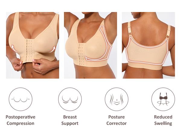FeelinGirl Post Surgery Compression Bra Front Closure Bra Wirefree Bra with Adjustable Straps Bras Women