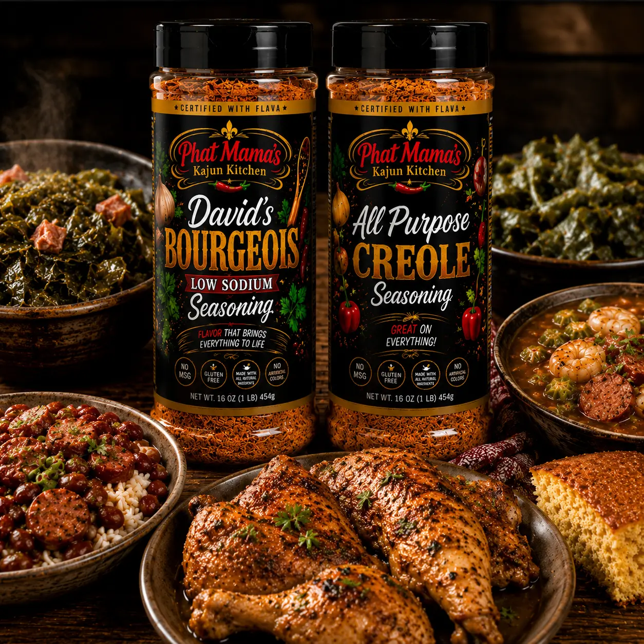 The Game Changer Bundle (All Purpose Creole  & David's Bourgeois Seasoning) - Phat Mama's FAMILY SIZE 16 oz
