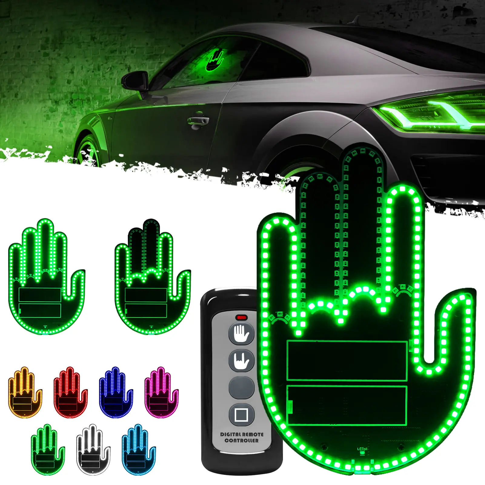 DIBMS Car Gesture Decorative Lights, Ambient Lighting, Rechargeable Led Gesture Lights for Car Road Rage Led Signs calm road rage,Remote Control Triple Mode Fun Finger Lights.  (1 Pacs) Automotive truck stuff  Car Accessories led lights for