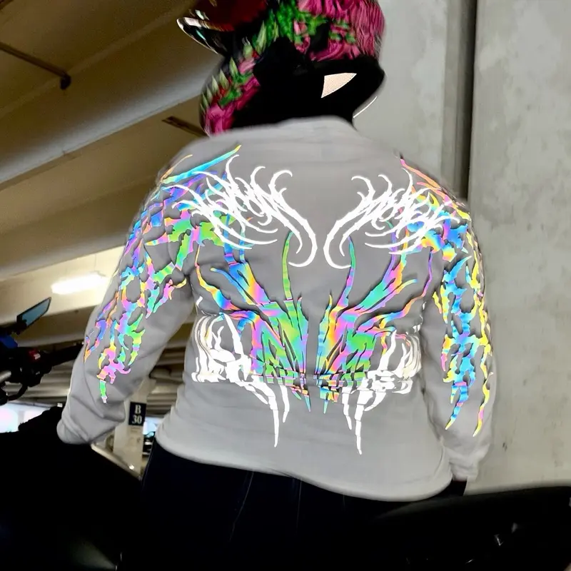 Neo Tribal Long-Sleeve Reflective High-Visibility Shirt - Lightweight, Dry-Fit Motorcycle Nighttime Safety Shirt for Riding, Walking, Cycling Safety Visibility