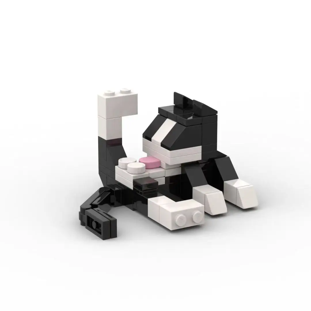 Tuxedo Cat Building Blocks Bricks, Unisex Kitty Assembly Toy, Small Animal Figurine, Compatible with Lego, Kids' Educational Gift, DIY Building Model
