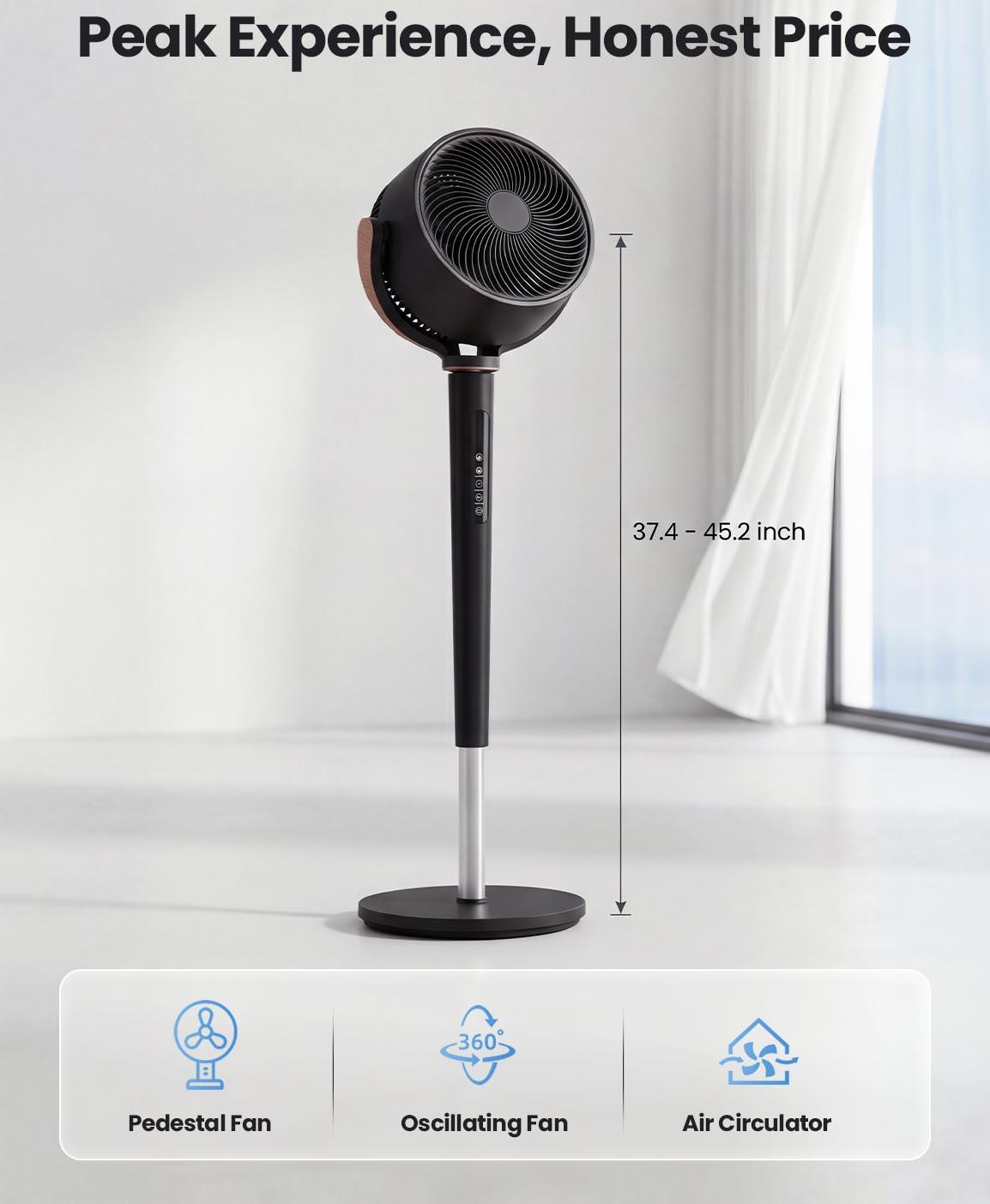 TEHANLD circulator Fan for Home Standing Oscillating with Whole Room Airflow Remote 100ft, 20dB,Cooling Fan for Bedroom,16 Wind Speeds,4 Modes,Quiet Operation